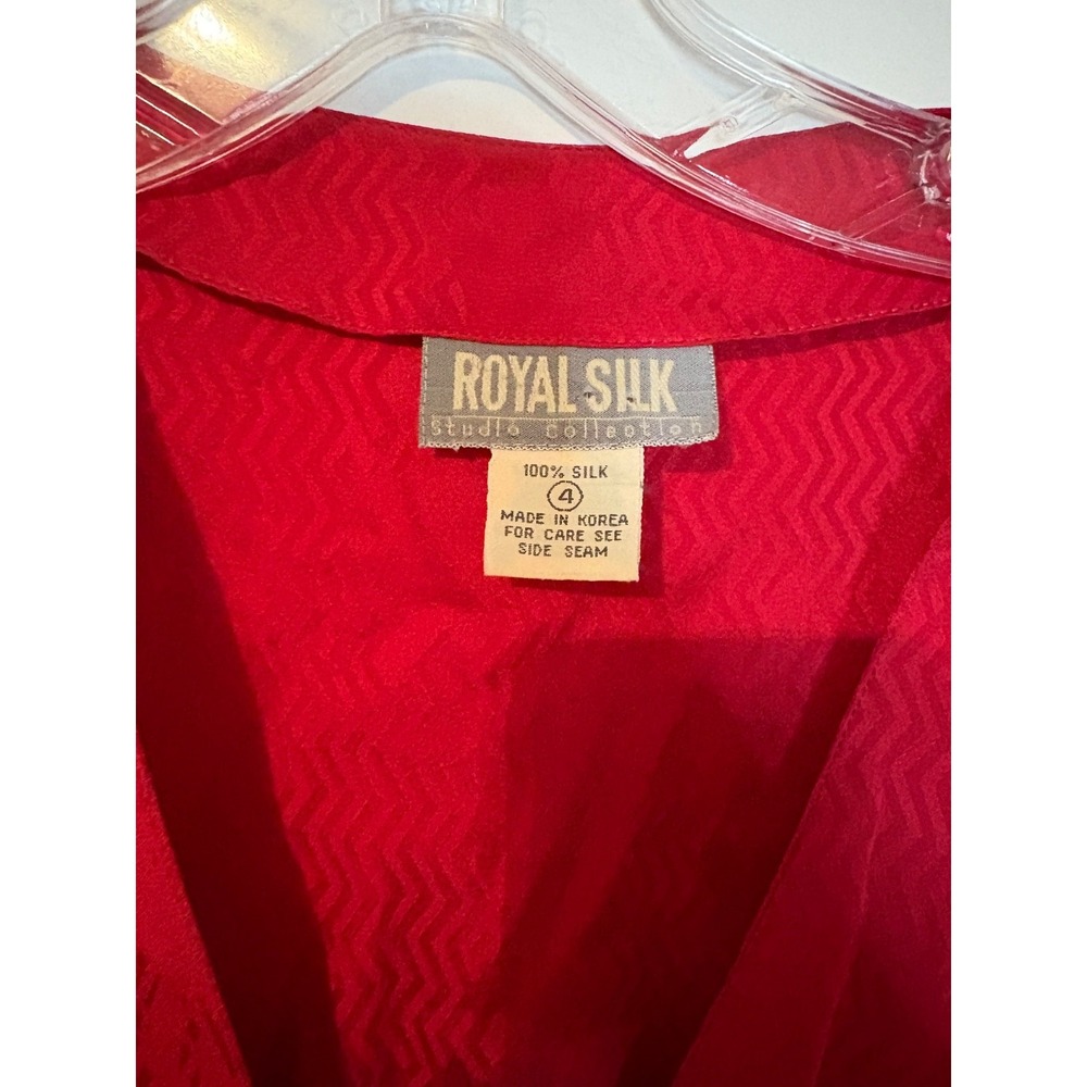 VTG 90s Royal Silk Red‎ 100% Silk Peplum Blouse - Made in Korea - Size 4